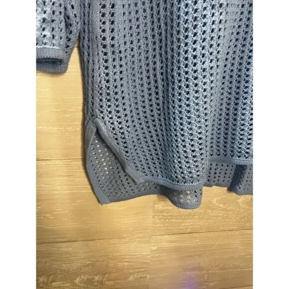 NEW Jeanne Pierre Cable Knit Sweater Light Blue Split Neckline‎ XL